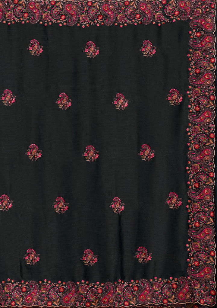 Black Kashmiri Chiffon Saree