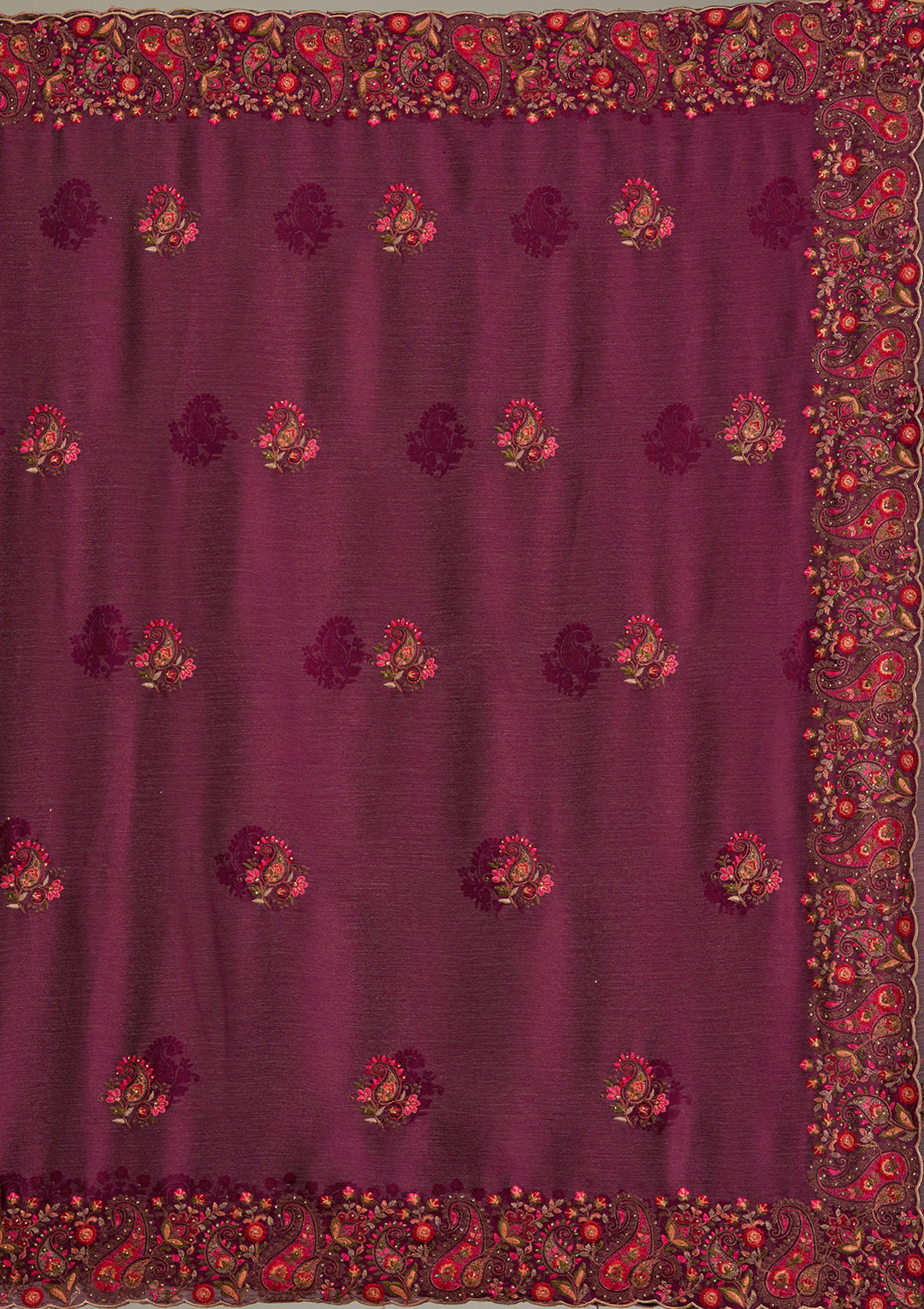 Wine Kashmiri Chiffon Saree