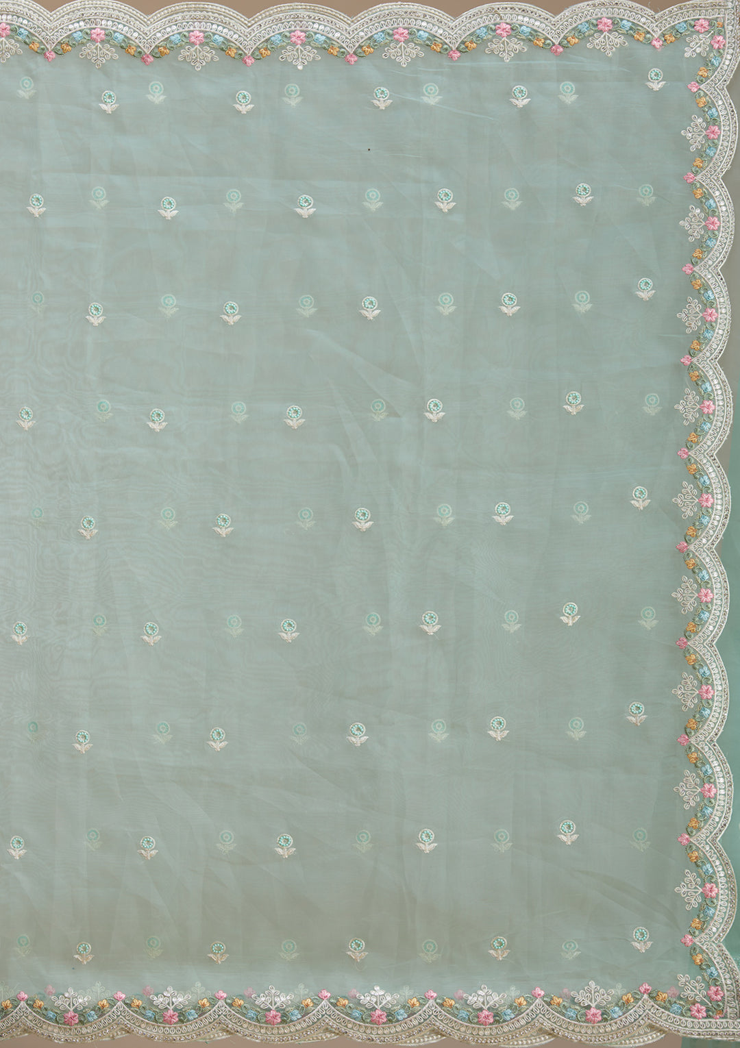 Sea Green Threadwork Tissue Saree