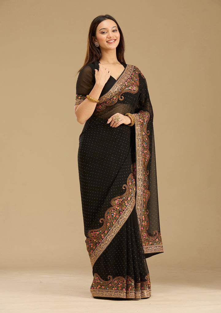 Black Kashmiri Georgette Saree