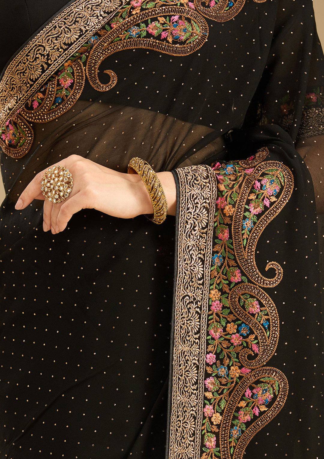 Black Kashmiri Georgette Saree
