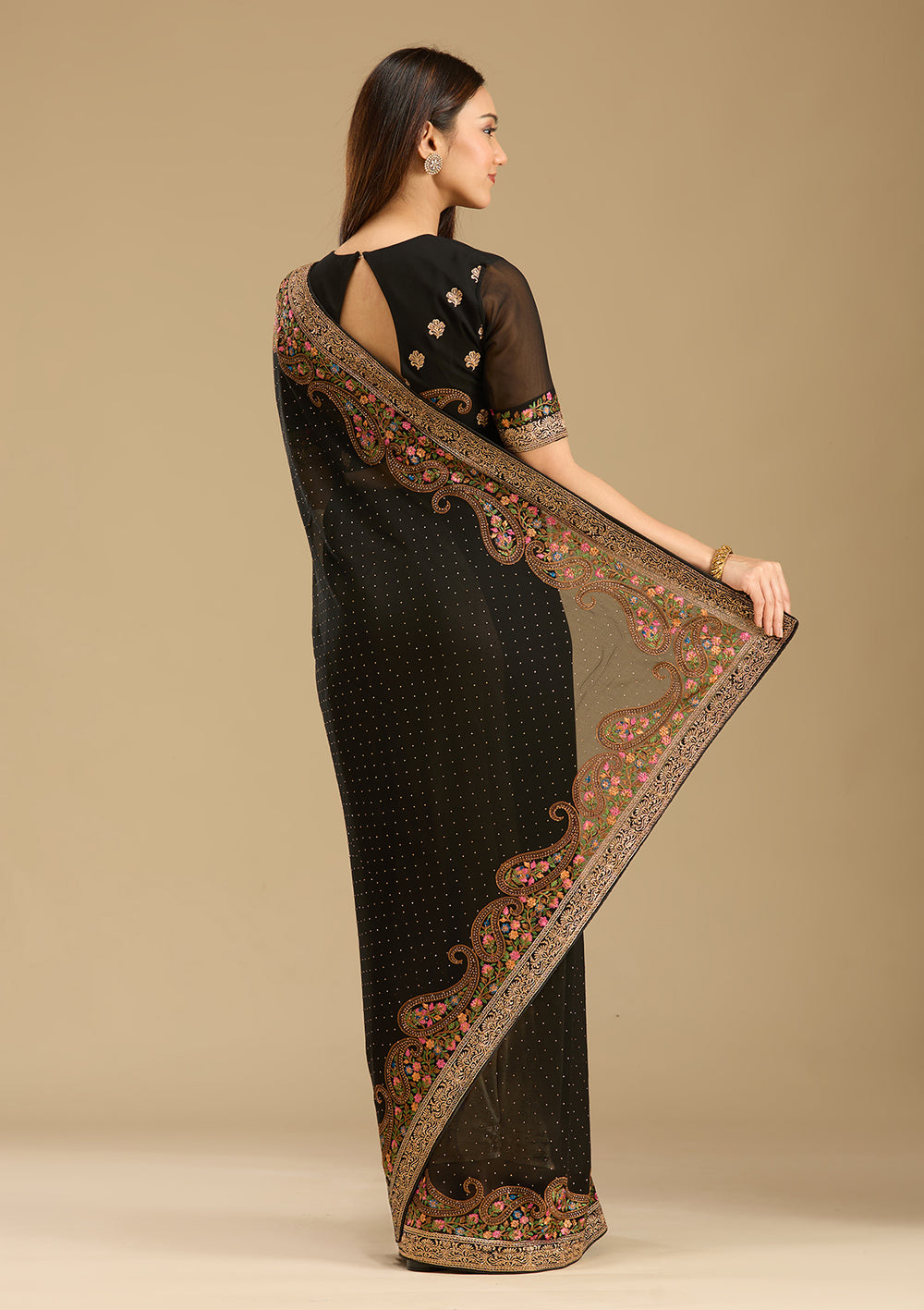 Black Kashmiri Georgette Saree