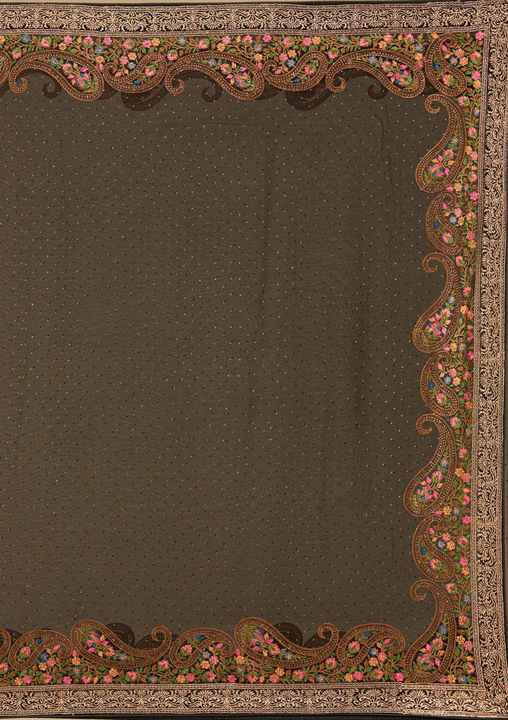 Black Kashmiri Georgette Saree