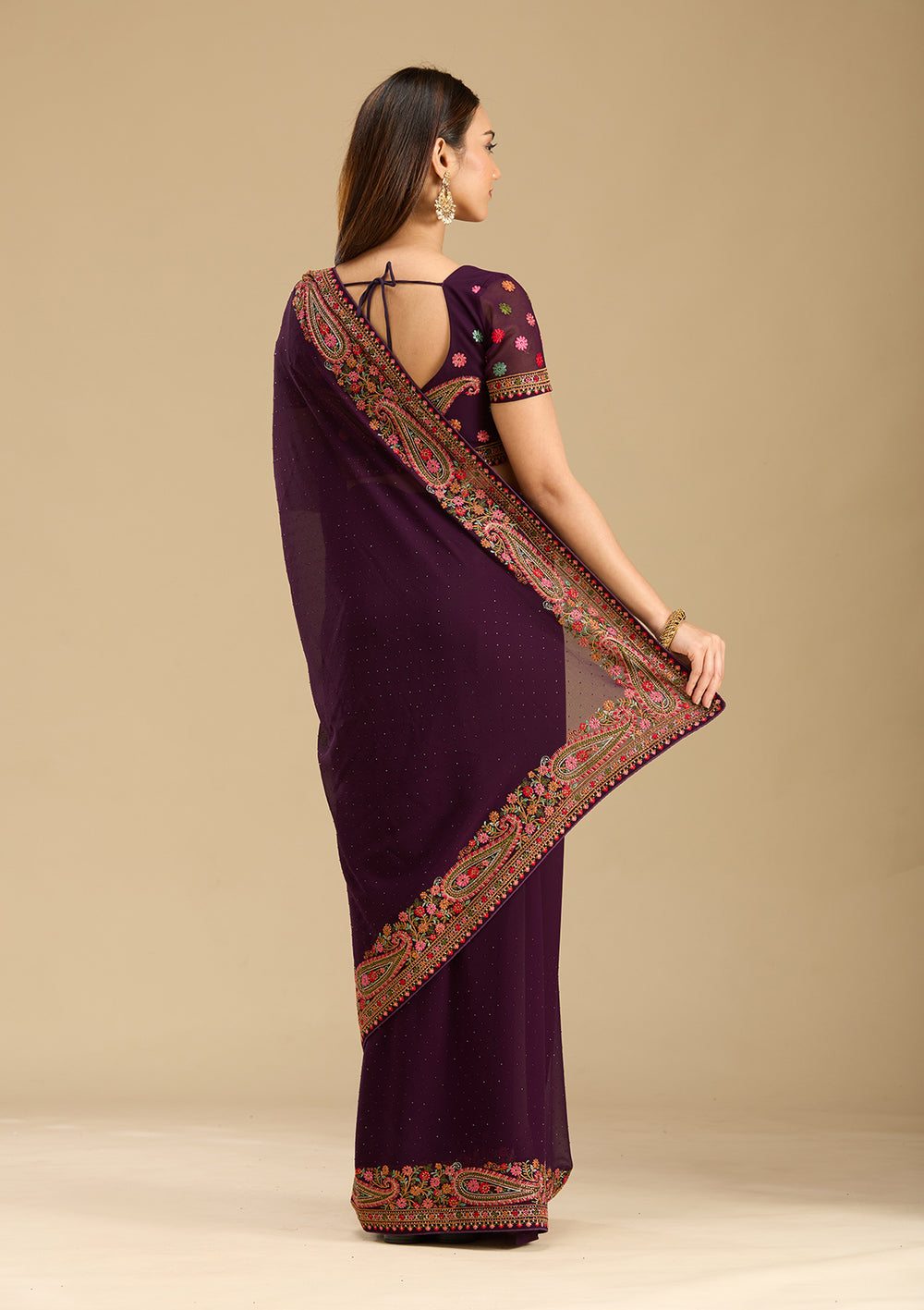 Wine Kashmiri Georgette Saree