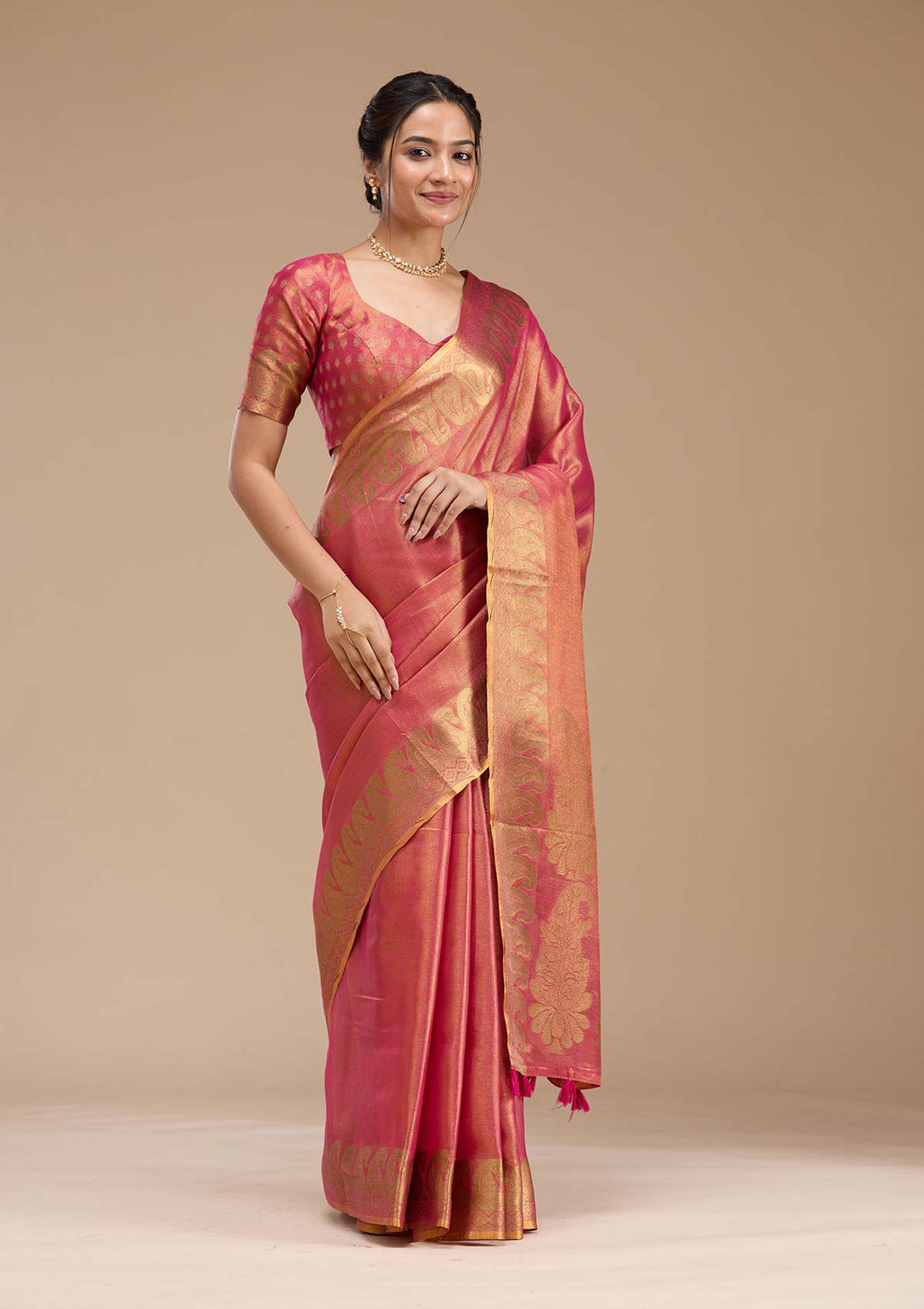 Rani Pink Printed Art Silk Saree