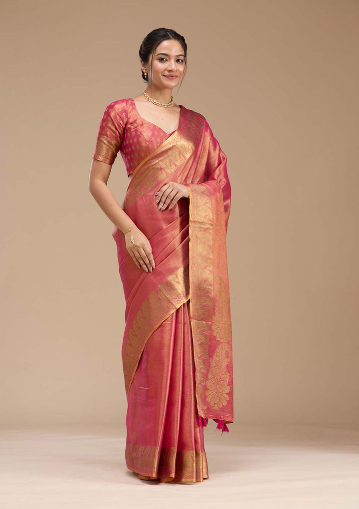 Rani Pink Printed Art Silk Saree