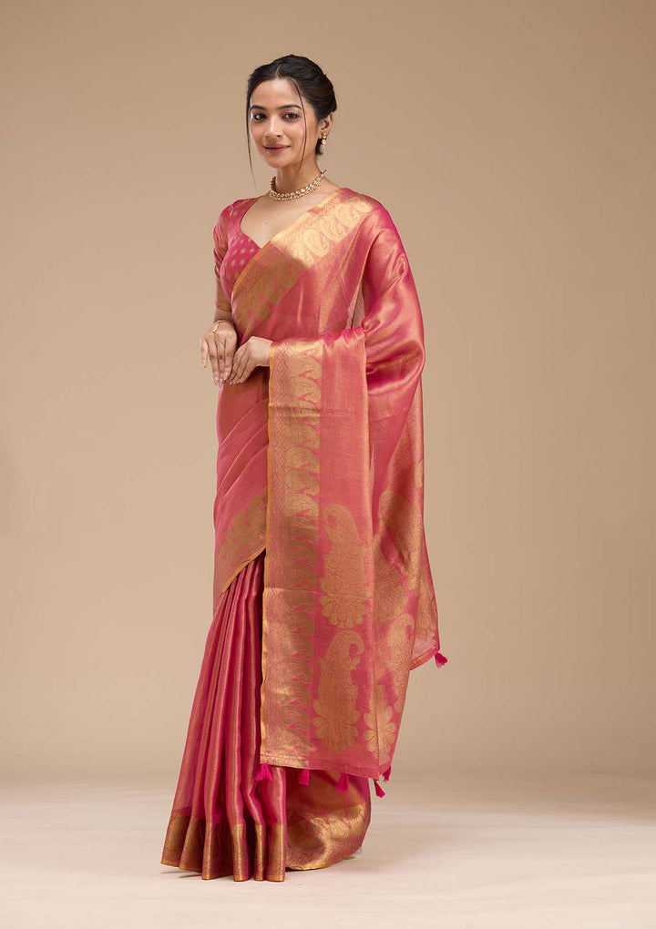 Rani Pink Printed Art Silk Saree