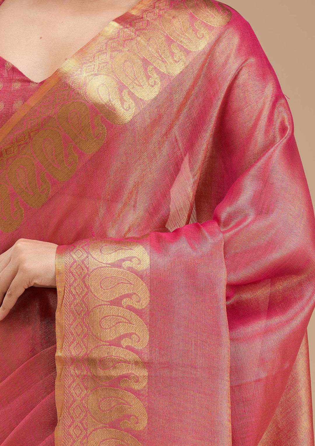 Rani Pink Printed Art Silk Saree