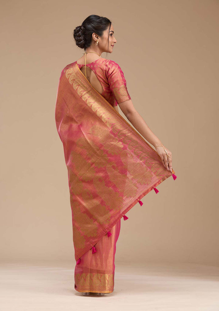 Rani Pink Printed Art Silk Saree