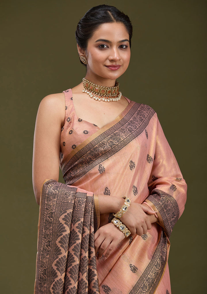 Peach Printed Art Silk Saree