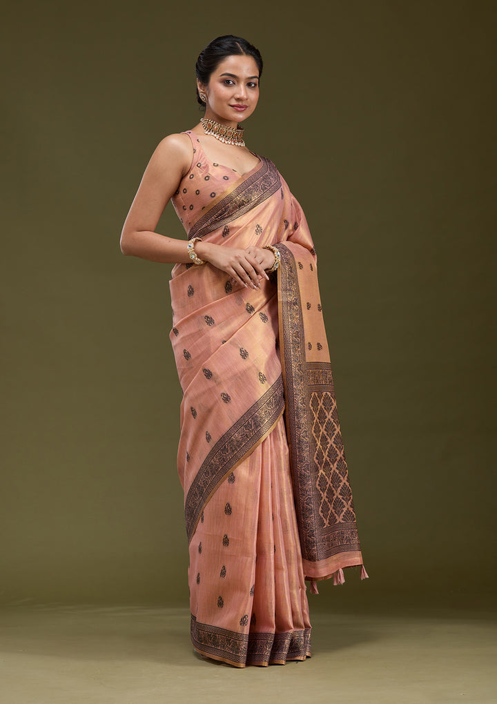 Peach Printed Art Silk Saree