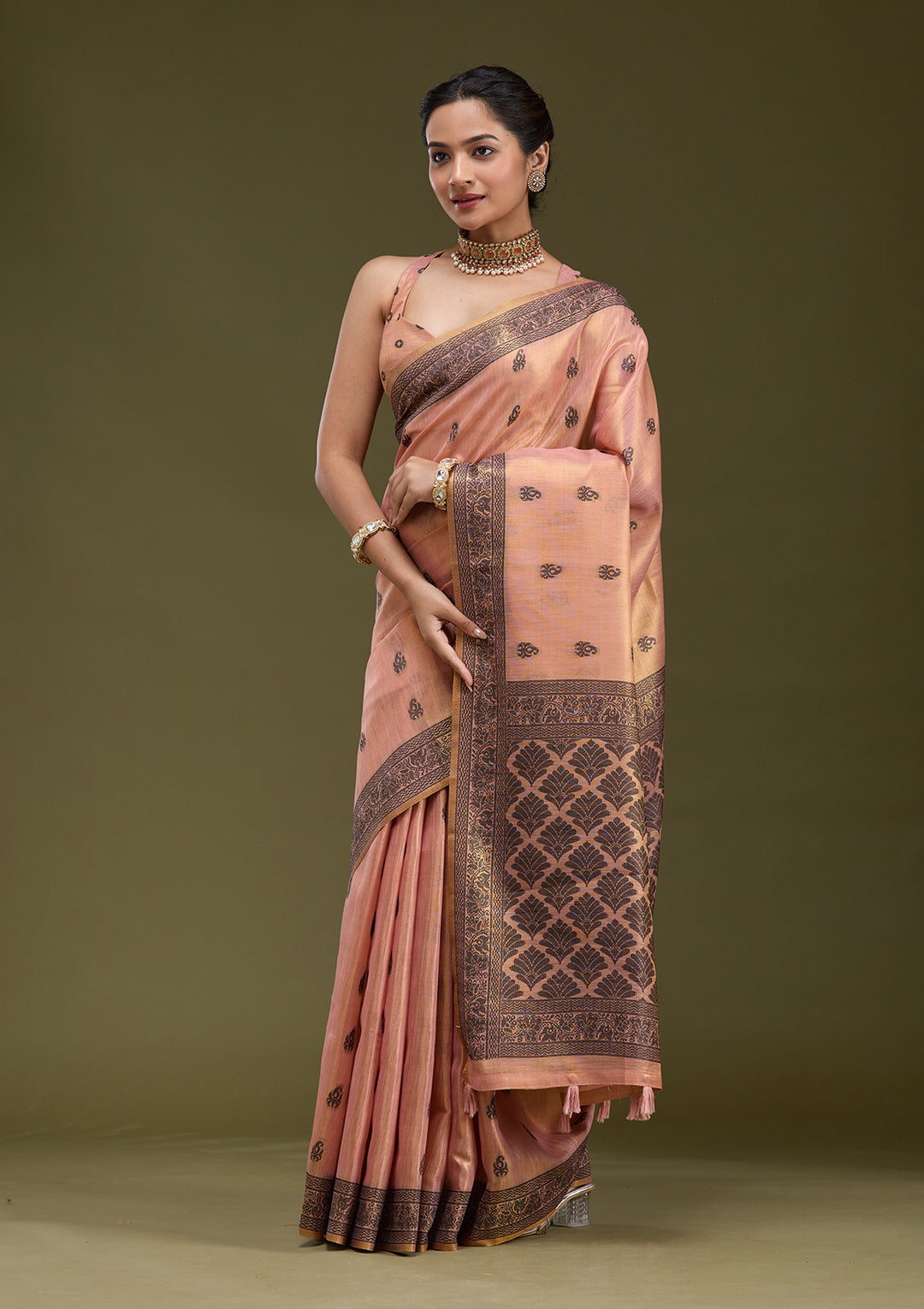 Peach Printed Art Silk Saree