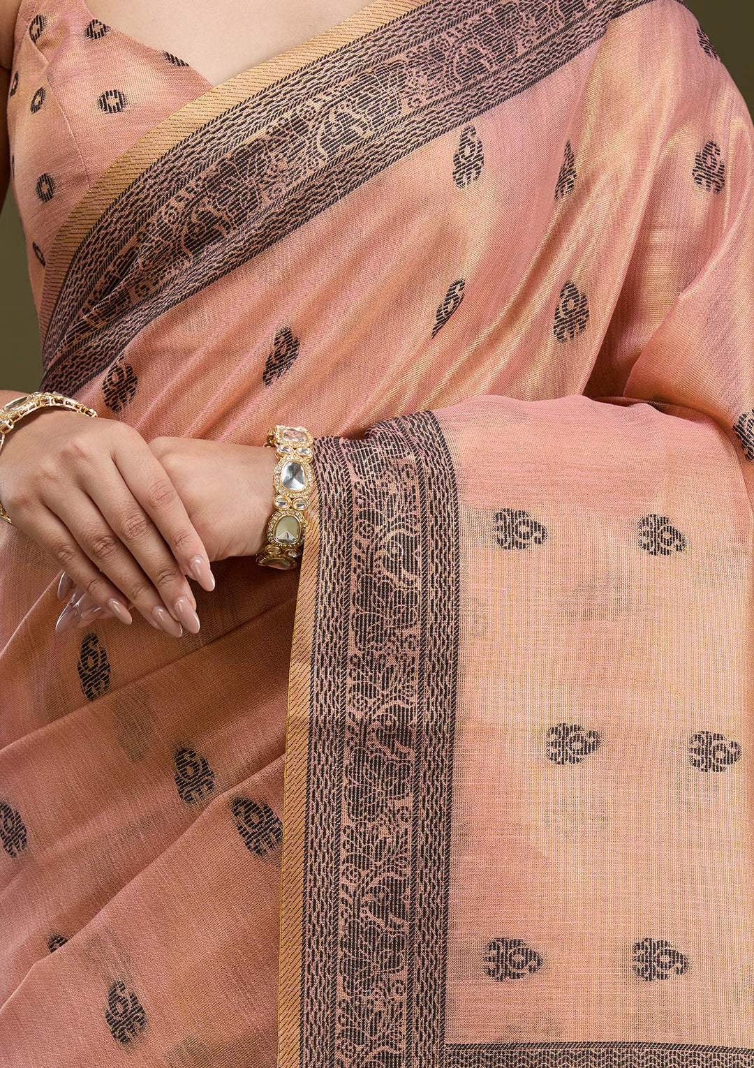 Peach Printed Art Silk Saree
