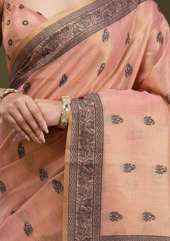 Peach Printed Art Silk Saree