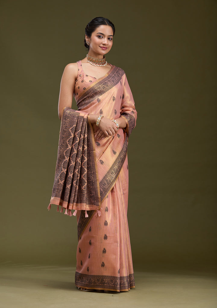 Peach Printed Art Silk Saree