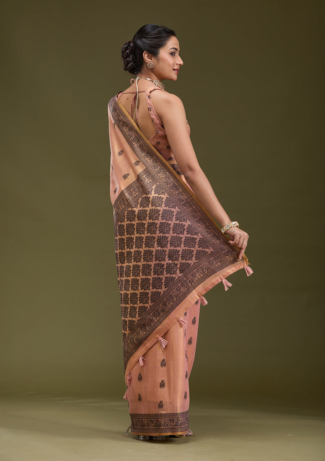 Peach Printed Art Silk Saree