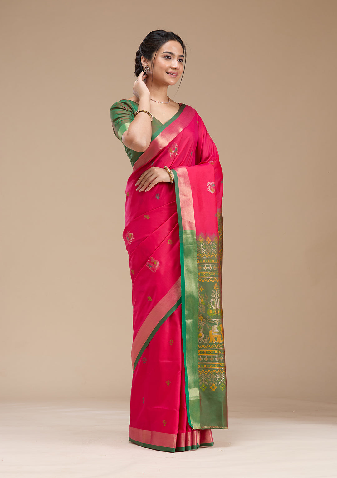 Rani Pink Printed Art Silk Saree