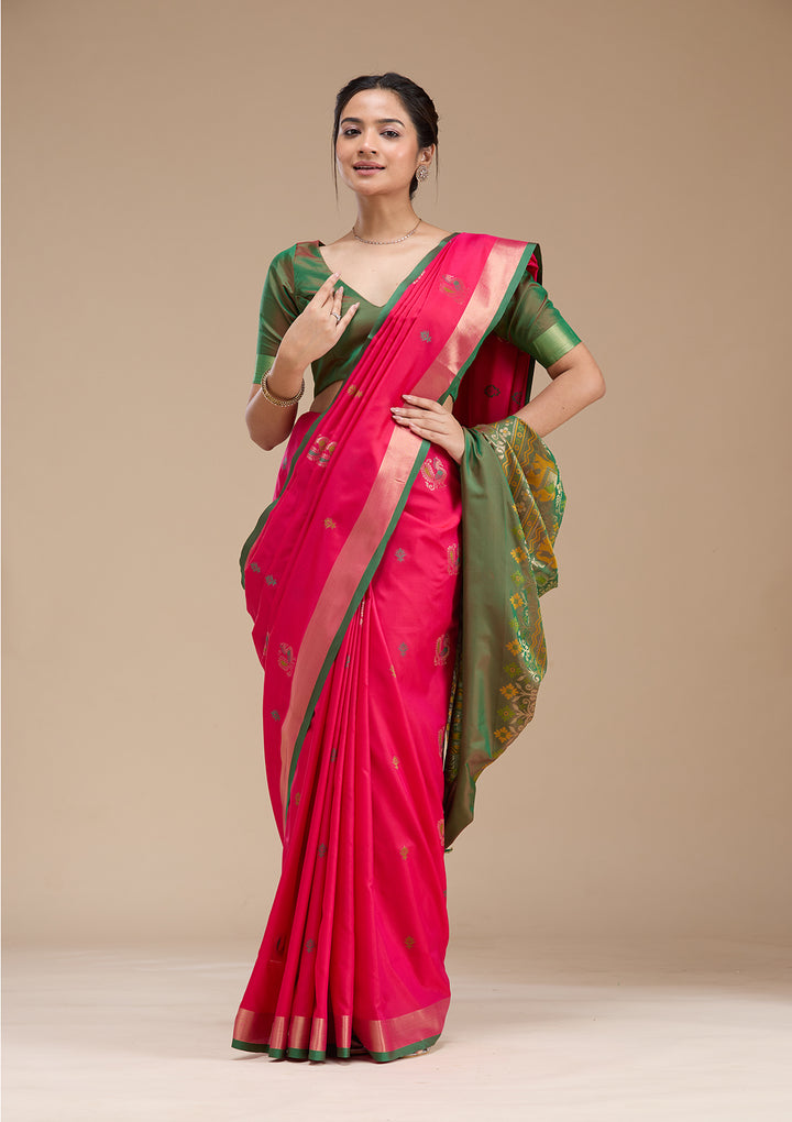 Rani Pink Printed Art Silk Saree