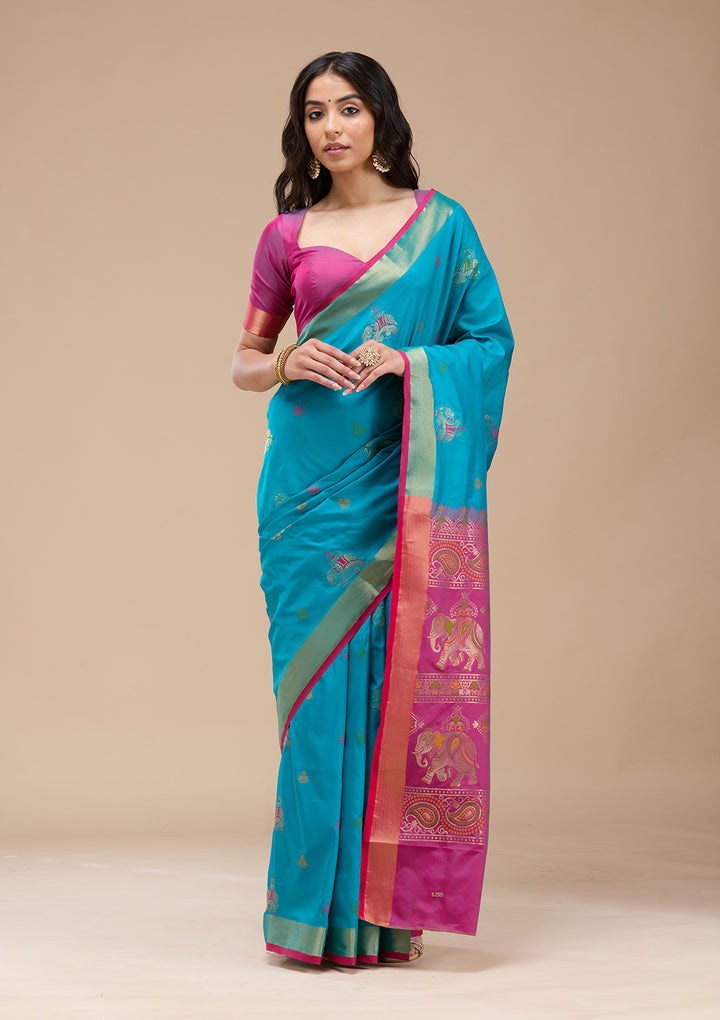 Turquoise Blue Paithani Silk Saree