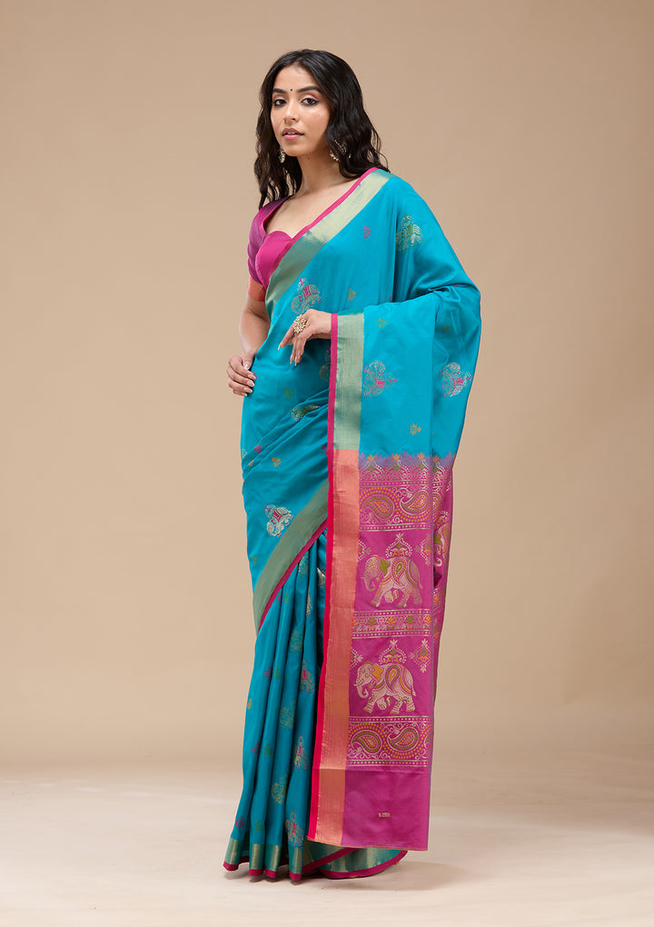 Turquoise Blue Paithani Silk Saree