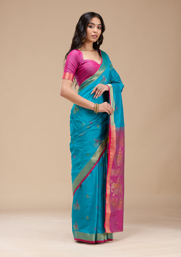 Turquoise Blue Paithani Silk Saree