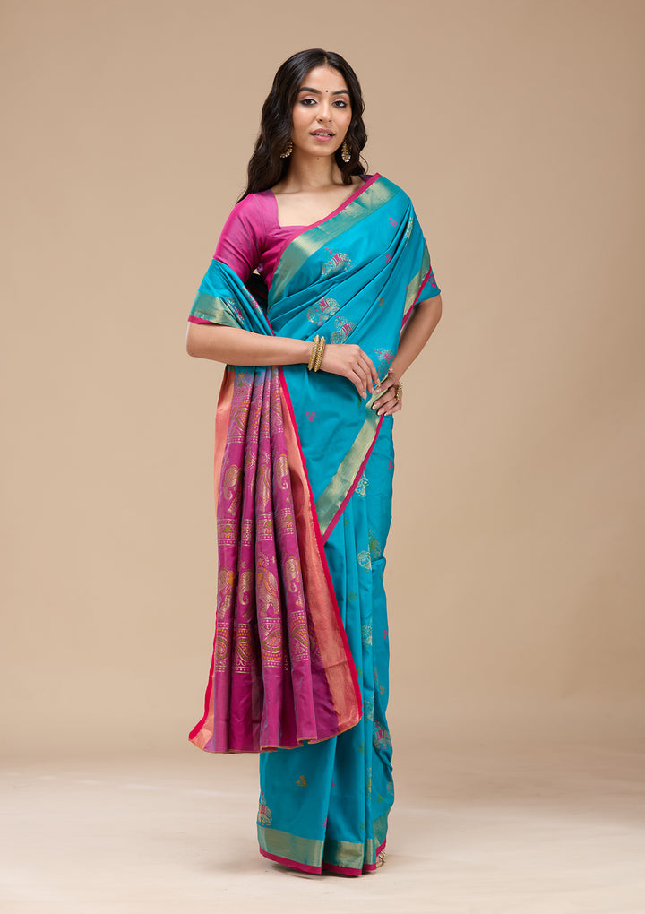 Turquoise Blue Paithani Silk Saree