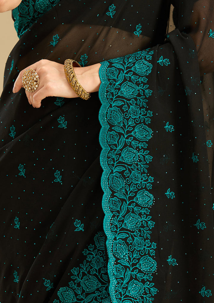 Black Threadwork Georgette Saree