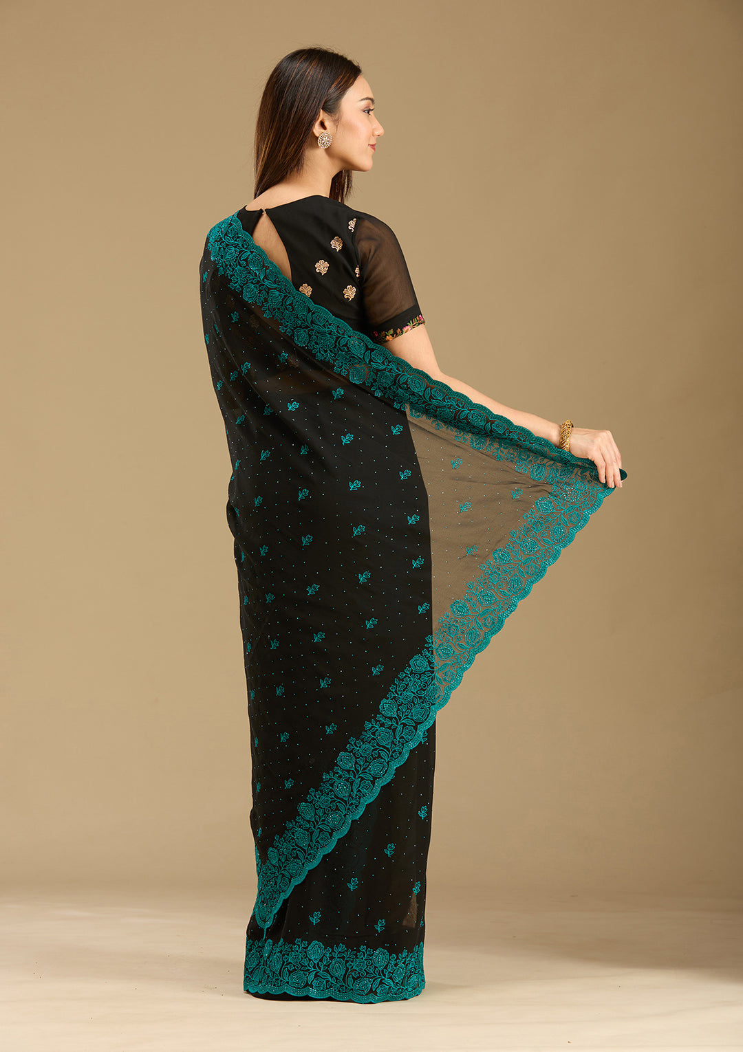 Black Threadwork Georgette Saree