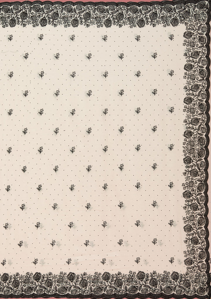 Cream Threadwork Georgette Saree