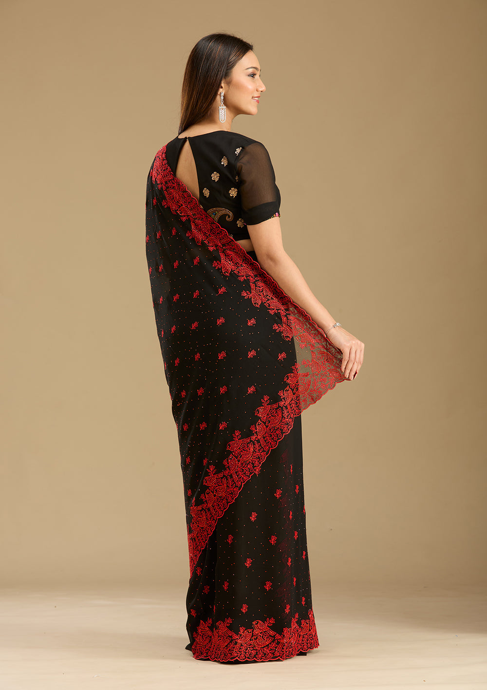Black Threadwork Georgette Saree