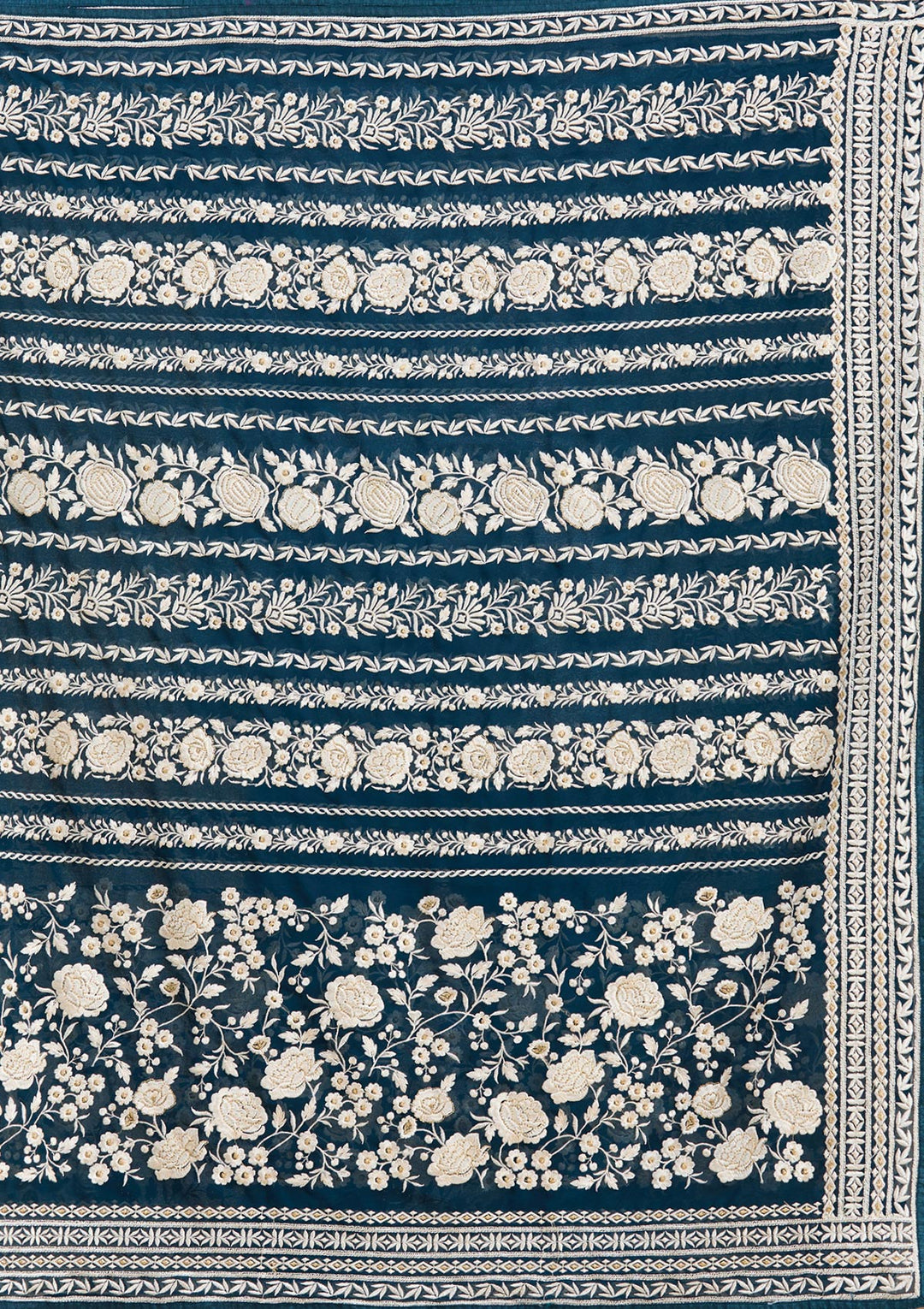 Peacock Blue Threadwork Georgette Saree