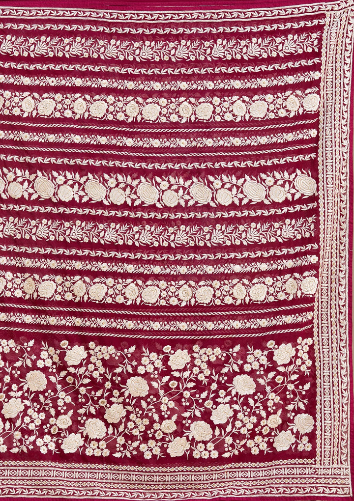 Wine Threadwork Georgette Saree