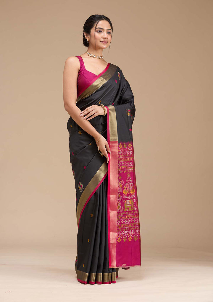 Black Printed Art Silk Saree