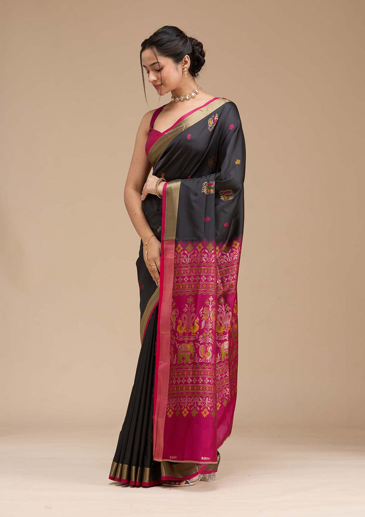Black Printed Art Silk Saree