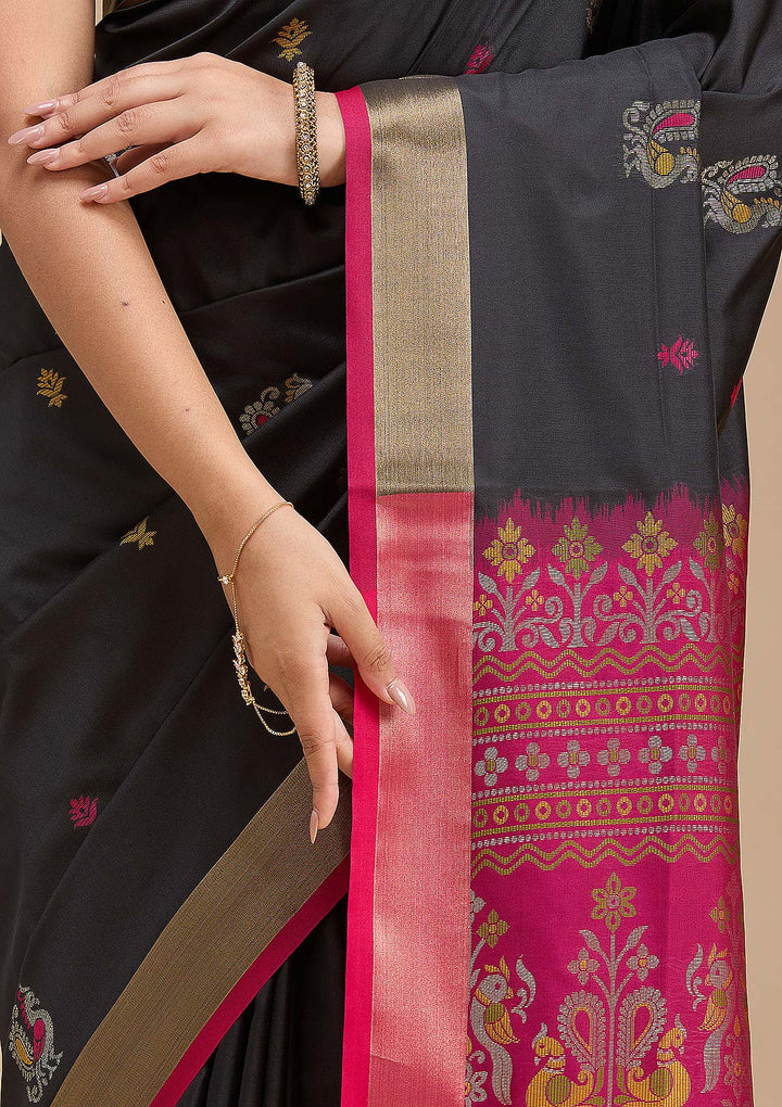 Black Printed Art Silk Saree