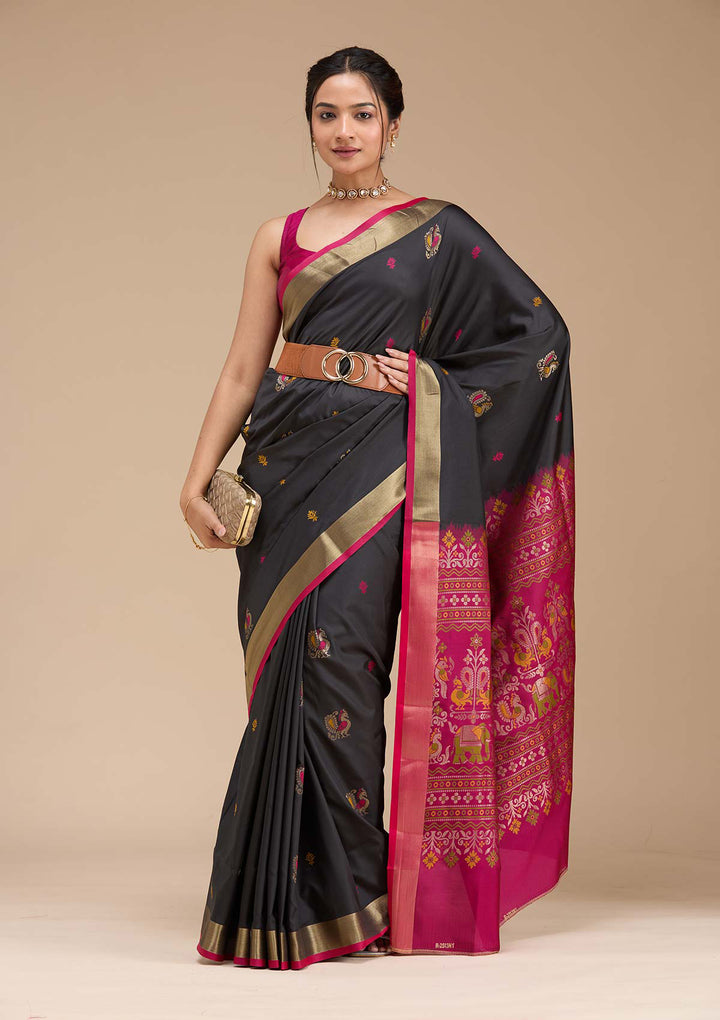 Black Printed Art Silk Saree