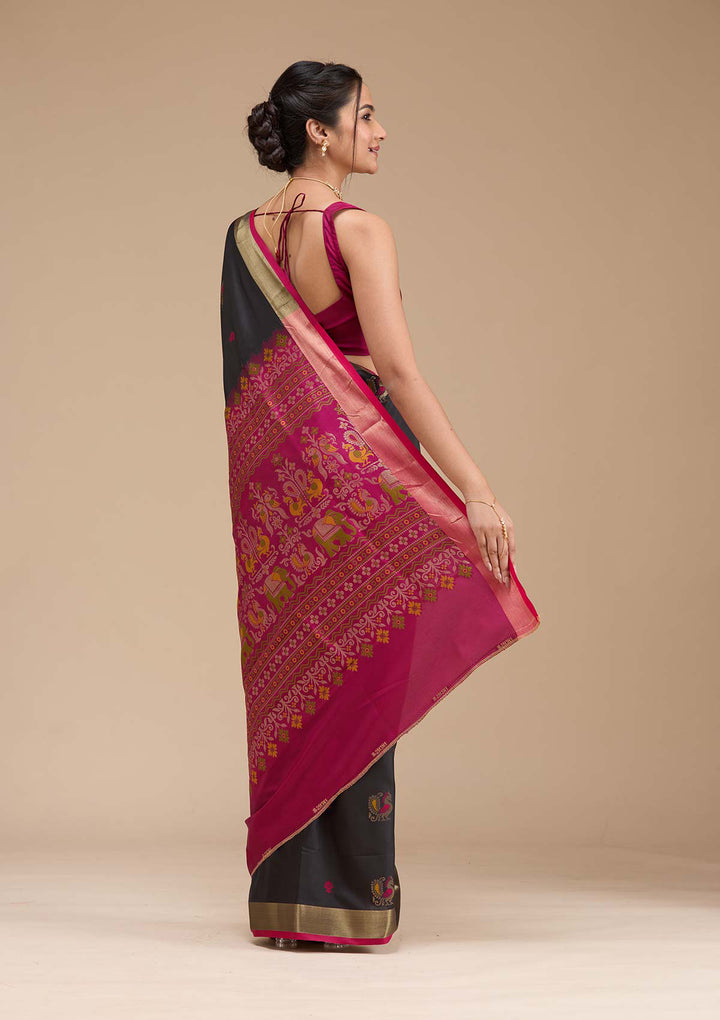 Black Printed Art Silk Saree