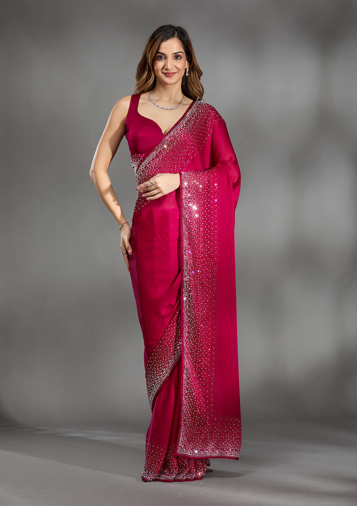 Rani Pink Stonework Chiffon Saree
