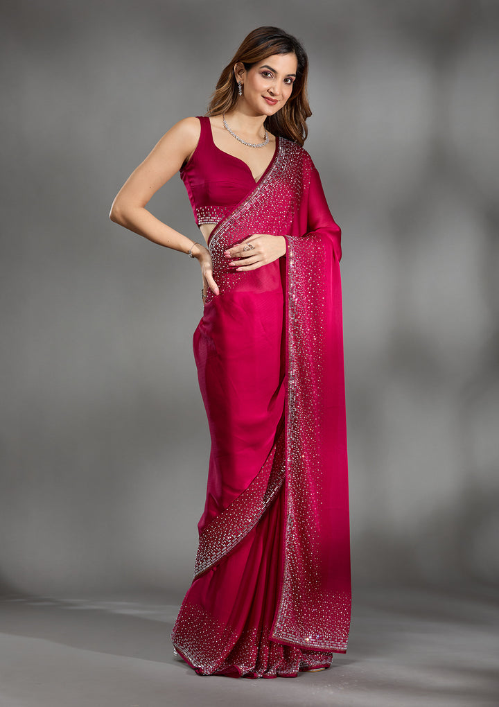 Rani Pink Stonework Chiffon Saree