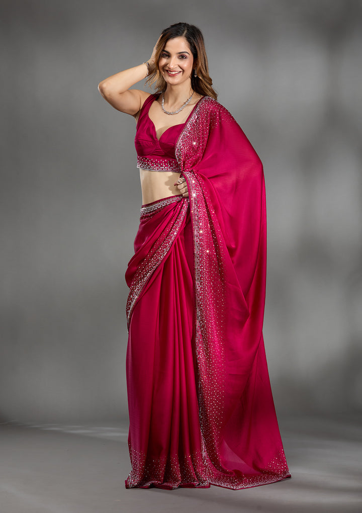 Rani Pink Stonework Chiffon Saree