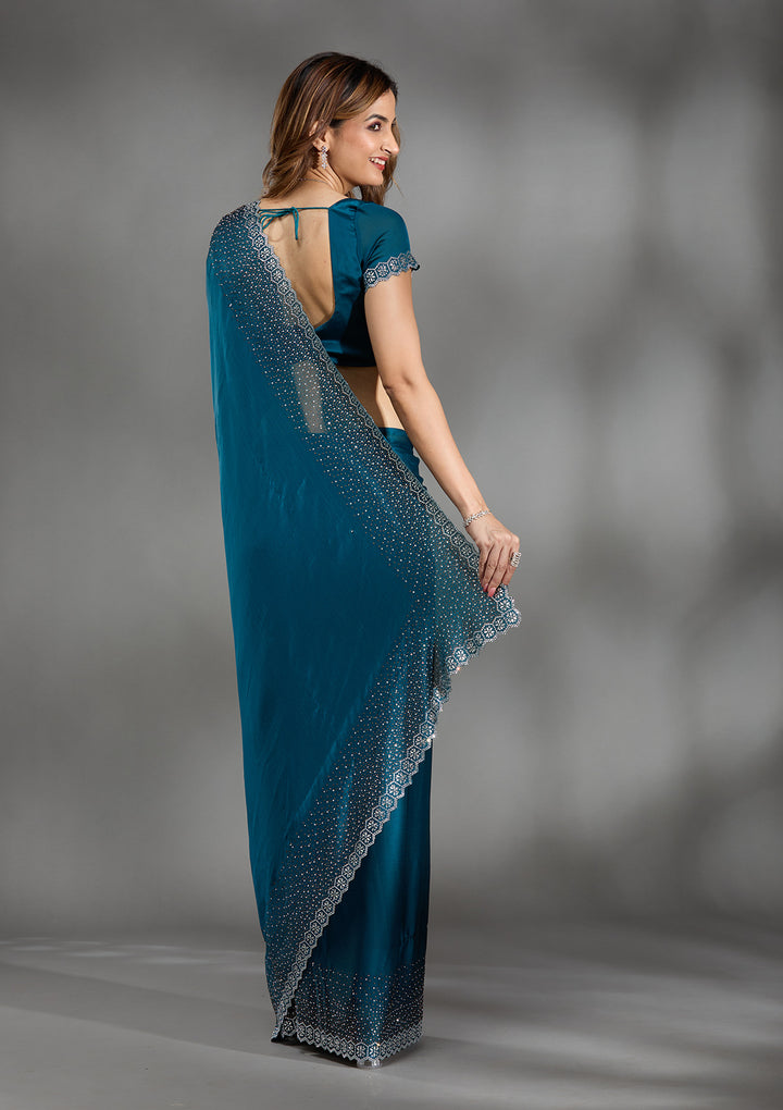 Peacock Blue Stonework Chiffon Saree