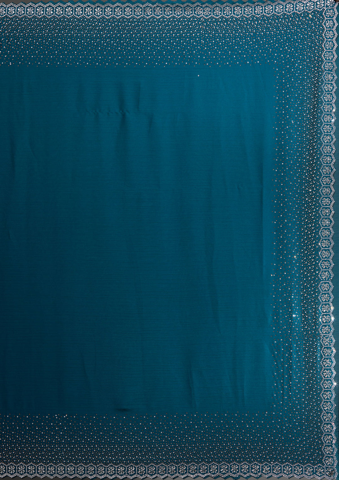 Peacock Blue Stonework Chiffon Saree