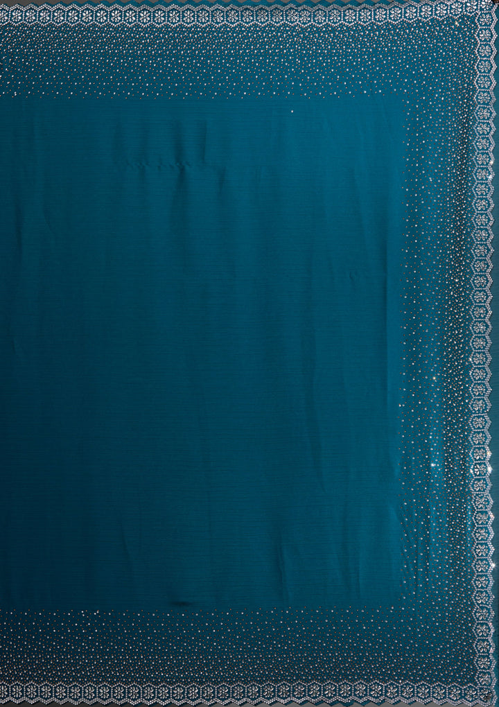 Peacock Blue Stonework Chiffon Saree