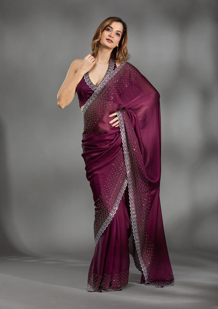 Wine Stonework Chiffon Saree