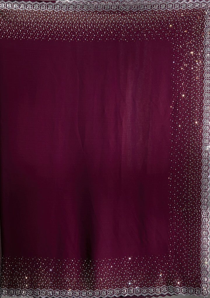 Wine Stonework Chiffon Saree