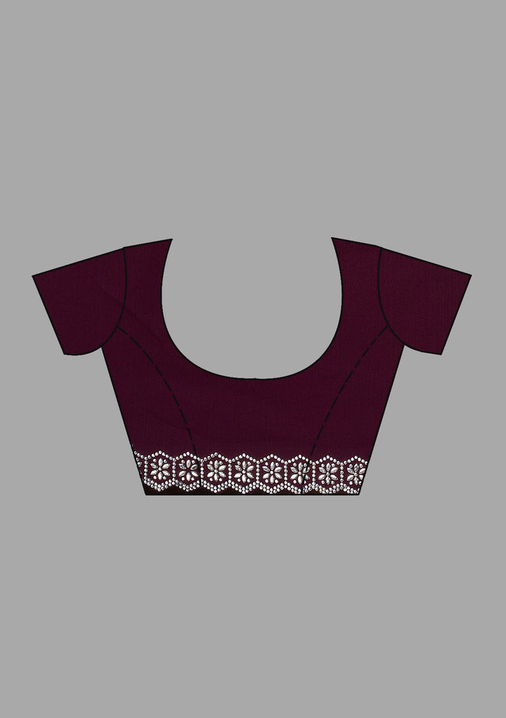 Wine Stonework Chiffon Saree