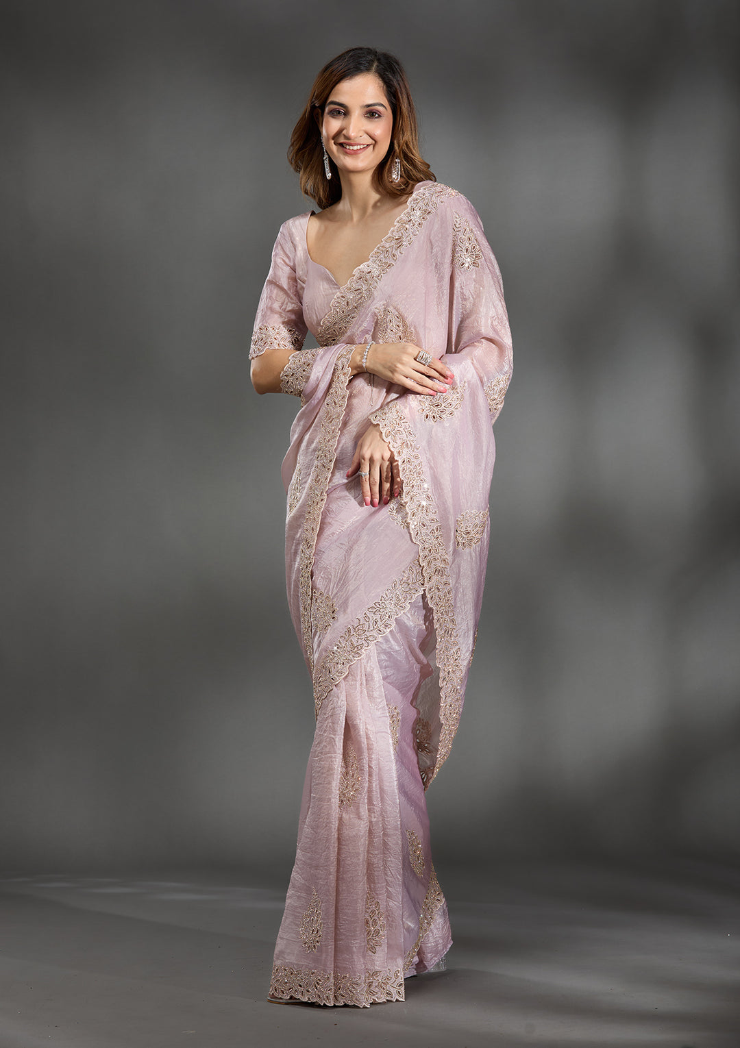 Beige Cutwork Tissue Saree