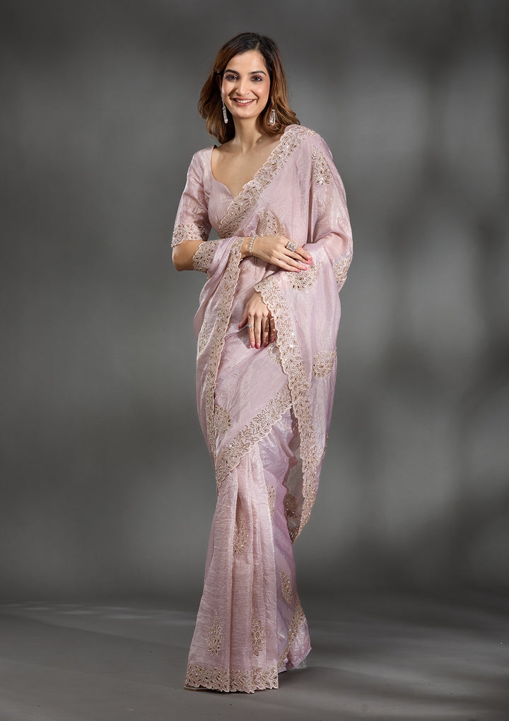 Beige Cutwork Tissue Saree