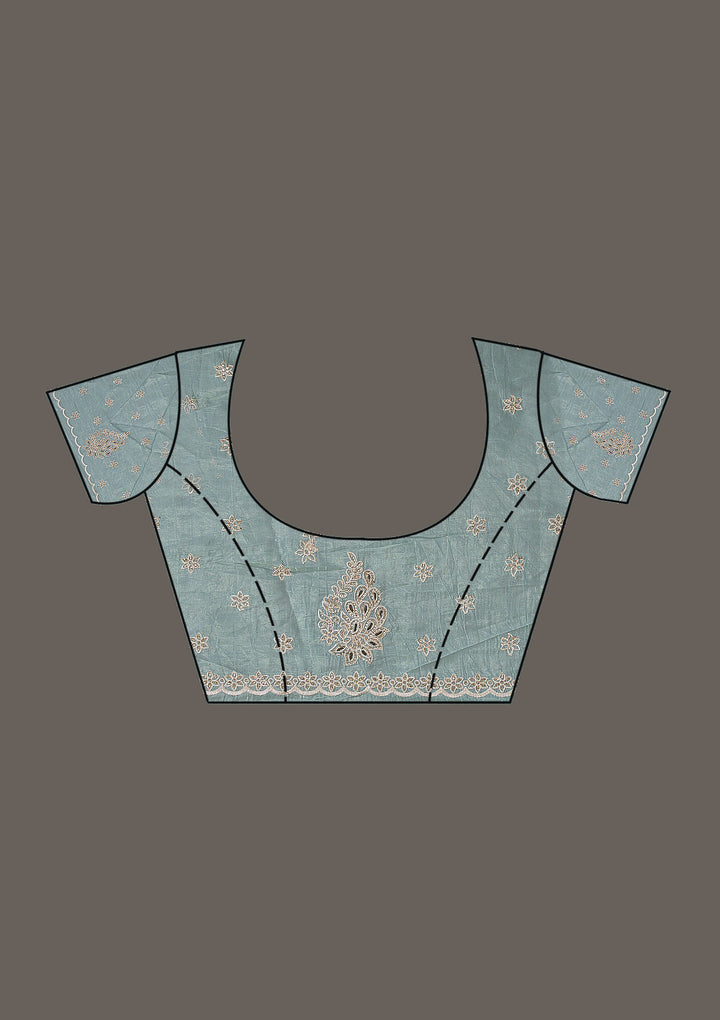 Sea Green Cutwork Tissue Saree