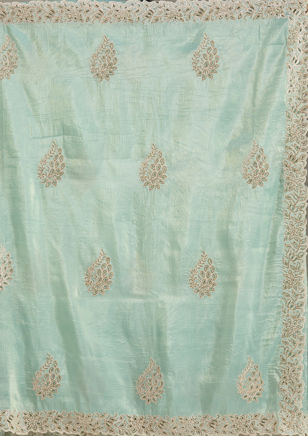 Sea Green Cutwork Tissue Saree